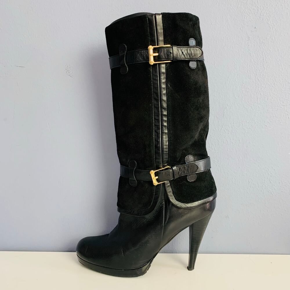 Cole Haan Nike Air Kennedy Black Leather Suede Mid-Calf Boots Size 9